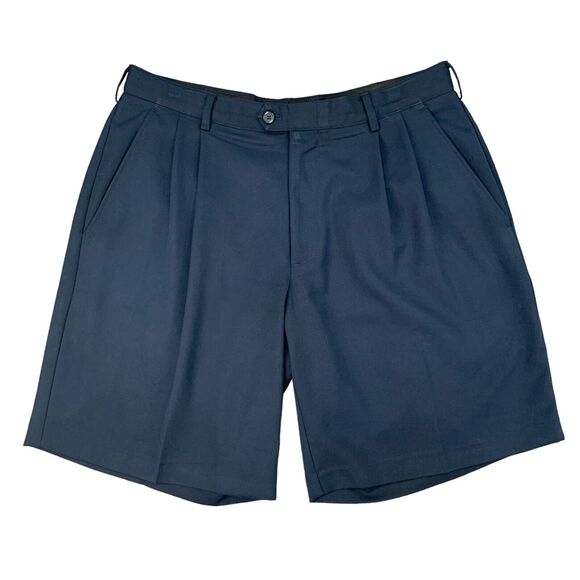 Alan Flusser Golf Shorts Mens 34 Navy Blue Pleated Front Lightweight Performance - Picture 1 of 12